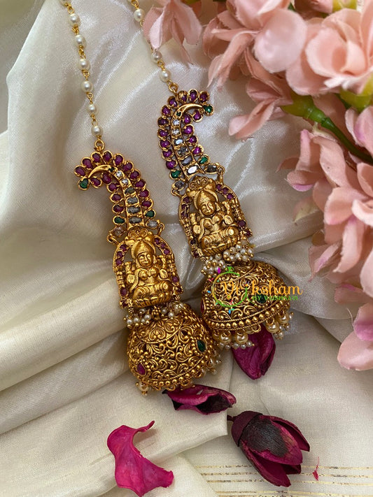 Yaazh Jumbo Lakshmi Temple Jhumkas-Red Green-G3118