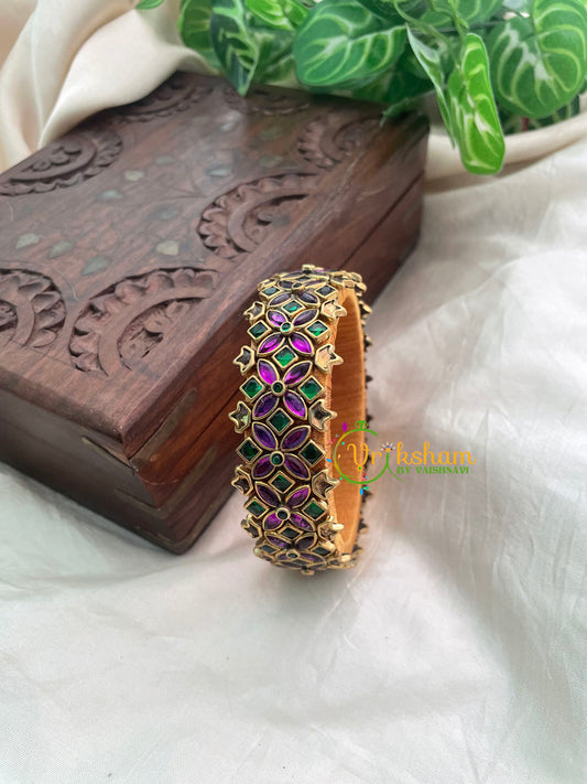 Purple Green Silk Thread Kundan Kada Bangle -G8611