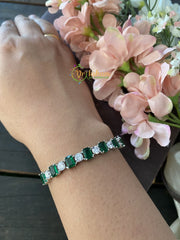 American Diamond Bracelet- Green- Silver Tone -G2518