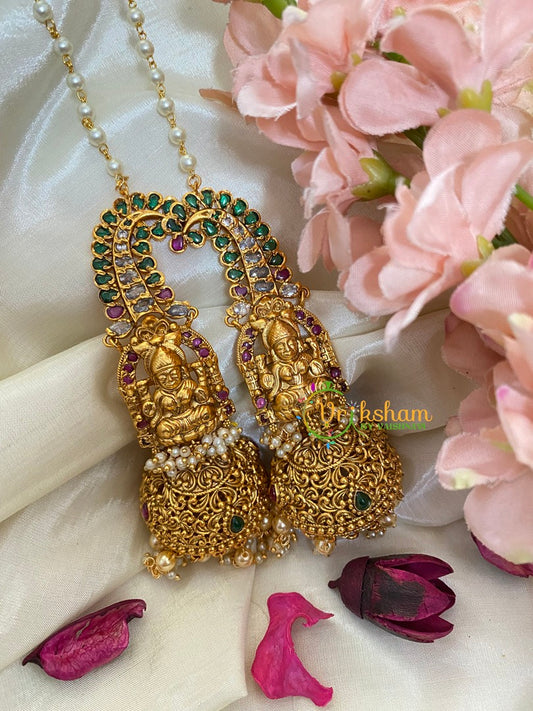 Yaazh Jumbo Lakshmi Temple Jhumkas with Maatil-Green Red-G3120