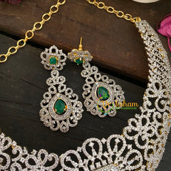 Gold American Diamond Bridal Neckpiece-Green-G3433
