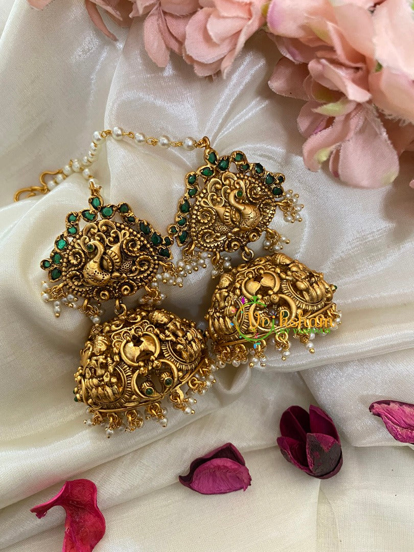 Traditional Peacock Jhumkas with Maatil-Green-G3138