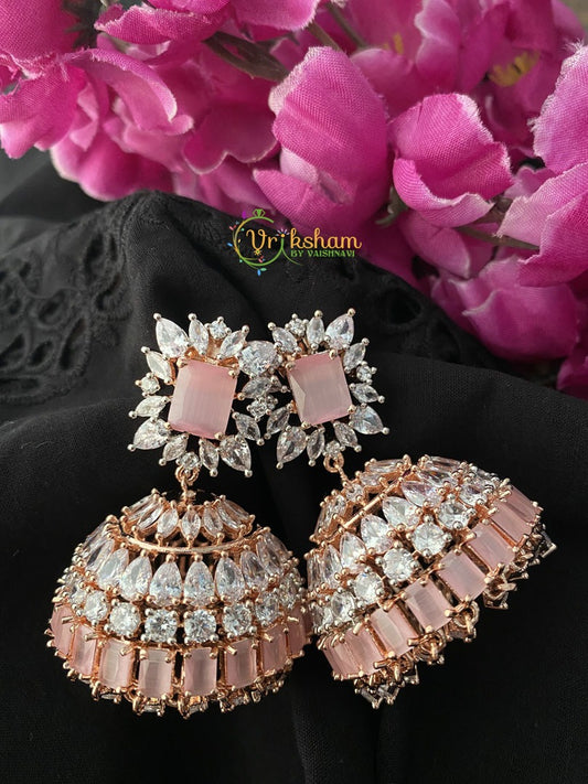 American Diamond Jhumkas -Pastel Pink-G2510