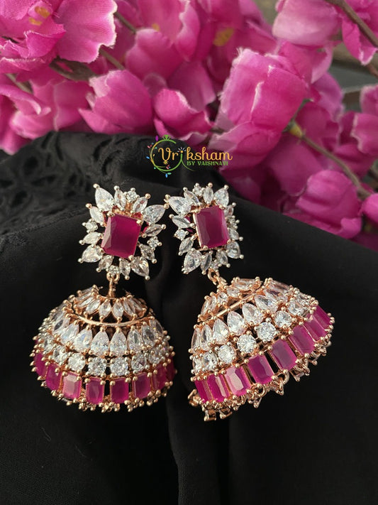 American Diamond Jhumkas -Pink -G2511