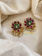 Precious Jadau Kundan Studs-Lotus-Pearls -J1459