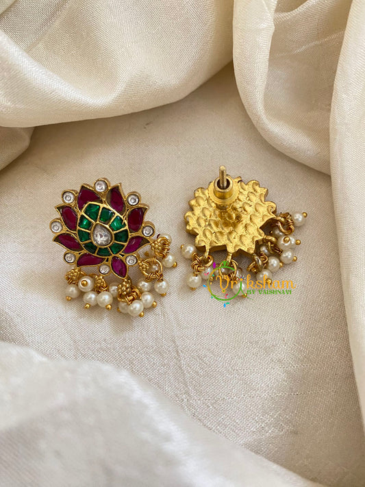 Precious Jadau Kundan Studs-Lotus-Pearls -J1459