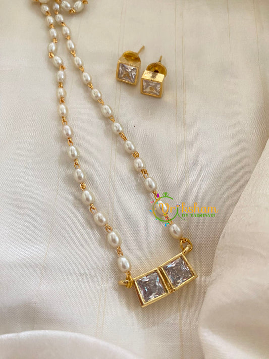 AD Stone Pearl Short Neckpiece -Double -G7342