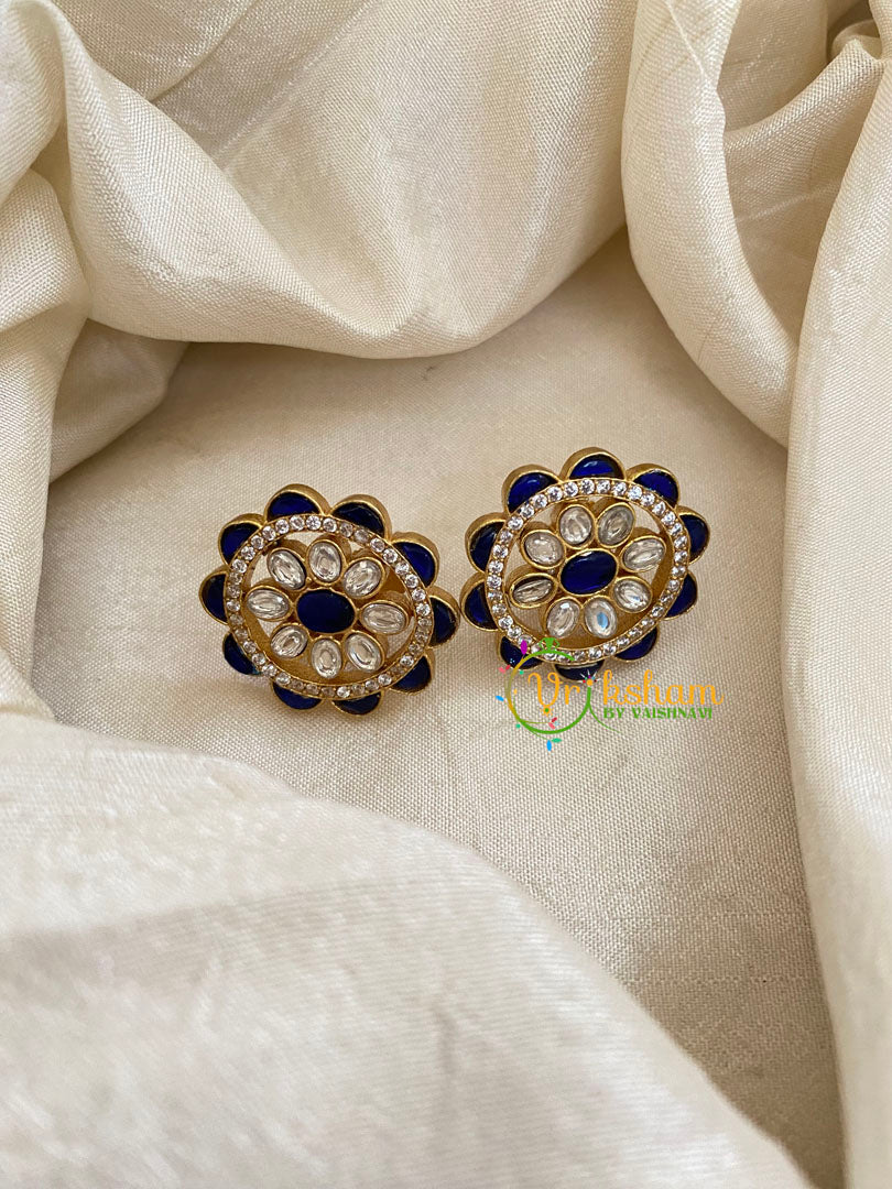 Precious Jadau Kundan Studs -Chakra-Blue-J1456