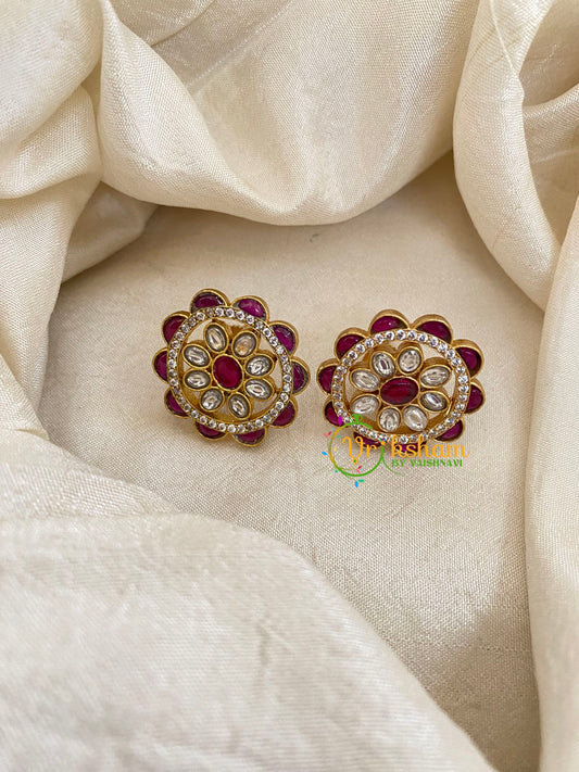 Precious Jadau Kundan Studs -Red White-J1457