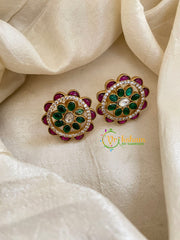 Precious Jadau Kundan Studs -Chakra -Red Green-J1460