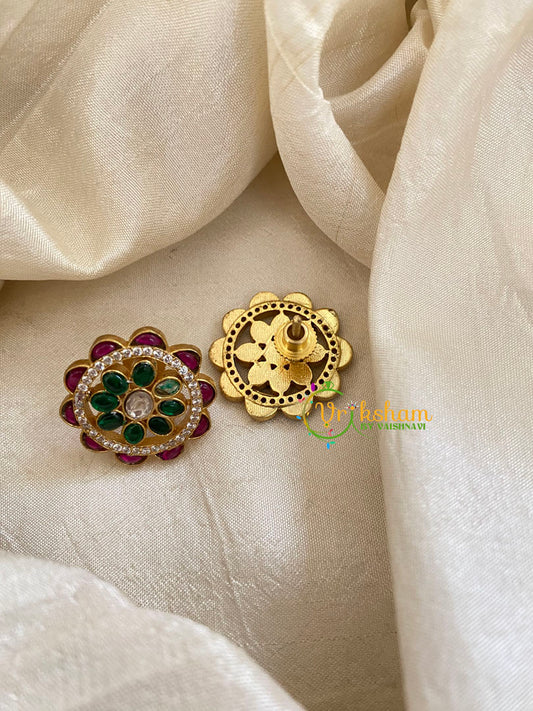 Precious Jadau Kundan Studs -Chakra -Red Green-J1460