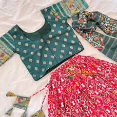 Green and Red Indian Traditional Girls Lehenga Set -VS800