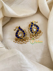 Precious Jadau Kundan Studs-Blue-Peacock-Pearls -J1440