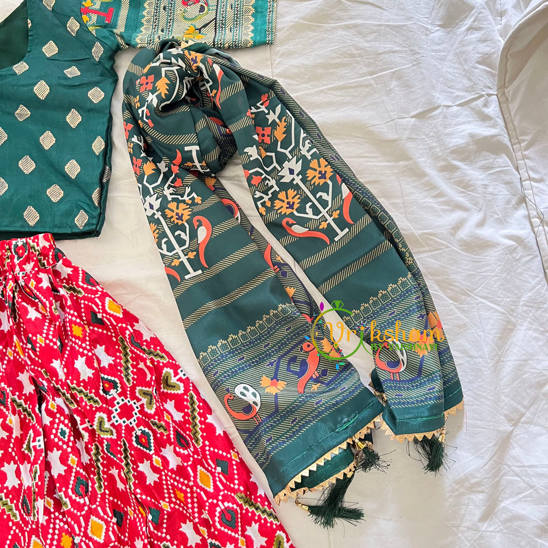 Green and Red Indian Traditional Girls Lehenga Set -VS800