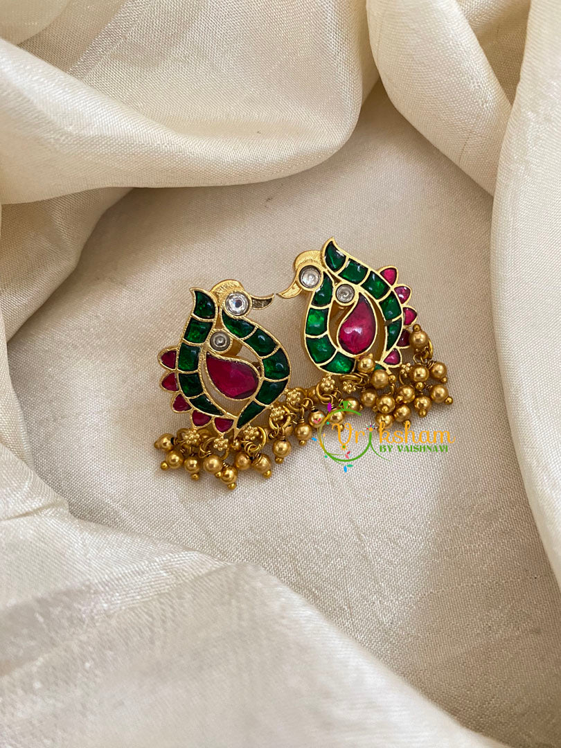 Precious Jadau Kundan Studs-Red Green -Peacock-J1478