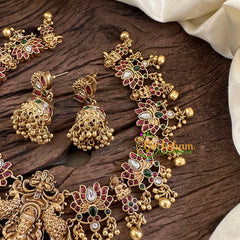 Gold Look Alike Lakshmi Pendant Short Neckpiece-Gold bead-G10323