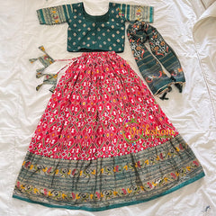 Green and Red Indian Traditional Girls Lehenga Set -VS800