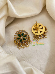 Precious Jadau Kundan Studs -Green-Pearls-J1466