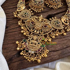 Gold Look Alike Lakshmi Pendant Short Neckpiece-Gold bead-G10322