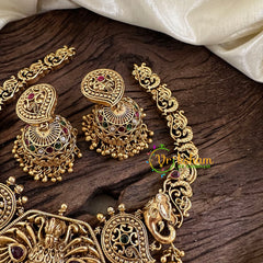 Gold Look Alike Lakshmi Pendant Short Neckpiece-Gold bead-G10322