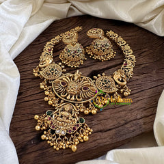 Gold Look Alike Lakshmi Pendant Short Neckpiece-Gold bead-G10322