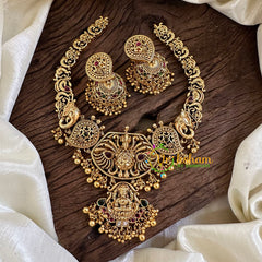 Gold Look Alike Lakshmi Pendant Short Neckpiece-Gold bead-G10322