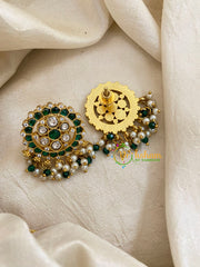 Precious Jadau Kundan Studs-Green White-Green Beads and Pearls -J1473