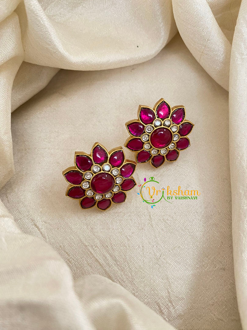 Precious Jadau Kundan Studs -Pink Flower-J1474