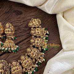 Premium Antique Lakshmi Choker Short Neckpiece-Green Bead Pearl-G10291