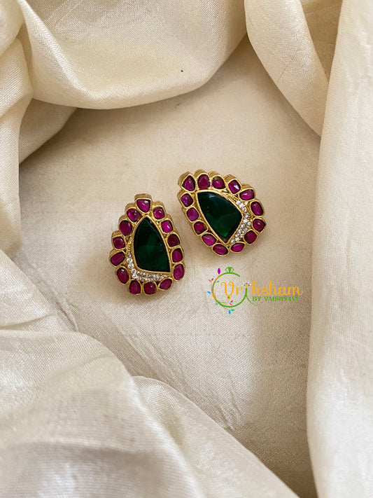 Precious Jadau Kundan Studs -Tilak-Pink Green-J1454