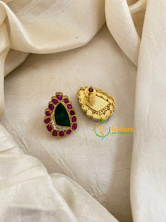 Precious Jadau Kundan Studs -Tilak-Pink Green-J1454