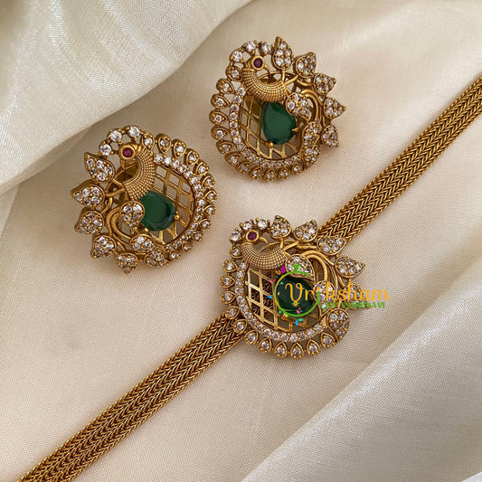 Traditional Addigai Choker Neckpiece-Green White -G7334