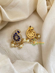 Precious Jadau Kundan Studs-Paisley-Blue -Pearls-J1477