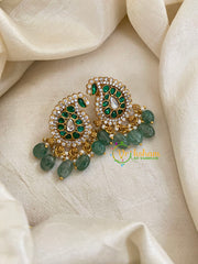 Precious Jadau Kundan Studs-Paisley-Pastel Green Bead -J1476