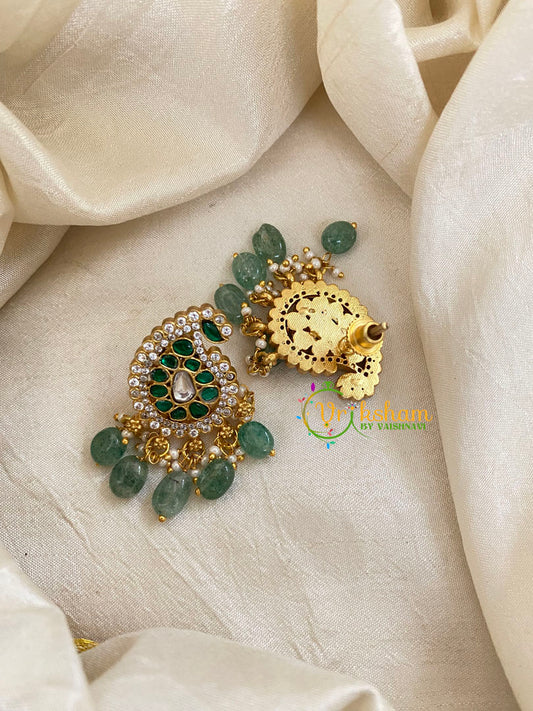 Precious Jadau Kundan Studs-Paisley-Pastel Green Bead -J1476