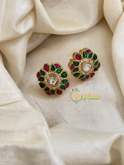 Precious Jadau Kundan Studs -Pink Green-J1451