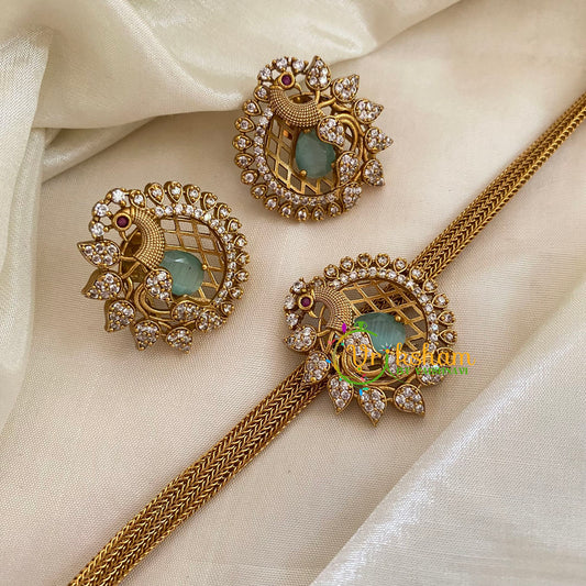 Traditional Addigai Choker Neckpiece-Pastel Green-G7336