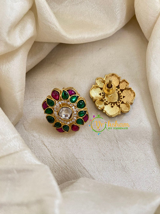 Precious Jadau Kundan Studs -Pink Green-J1451