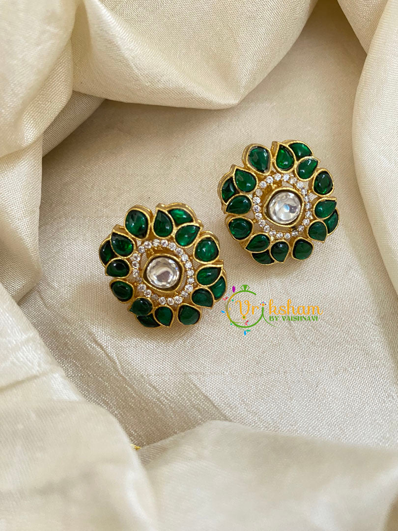 Precious Jadau Kundan Studs -Green-J1450