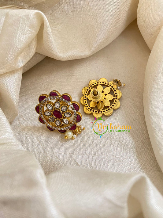 Precious Jadau Kundan Studs -Pink-Pearl-J1444