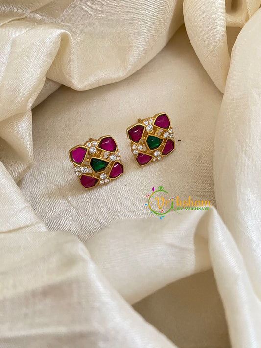 Precious Jadau Kundan Studs -Pink Green-J1448