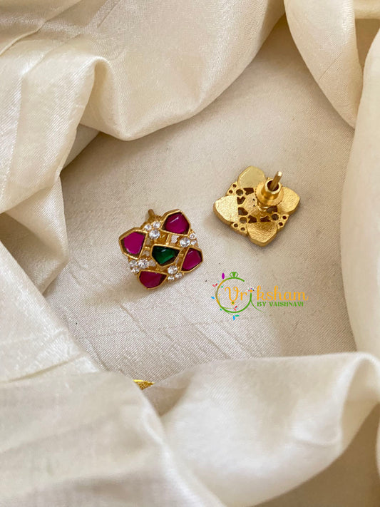 Precious Jadau Kundan Studs -Pink Green-J1448