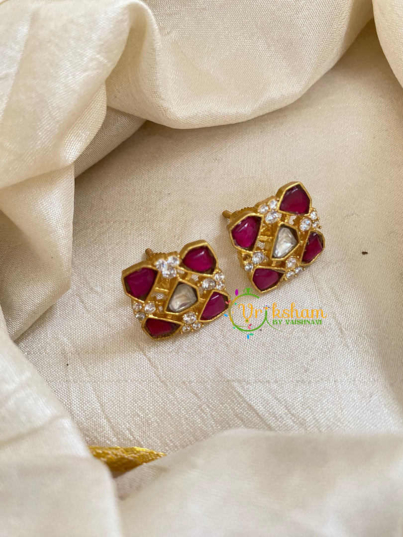 Precious Jadau Kundan Studs-Pink White -J1447