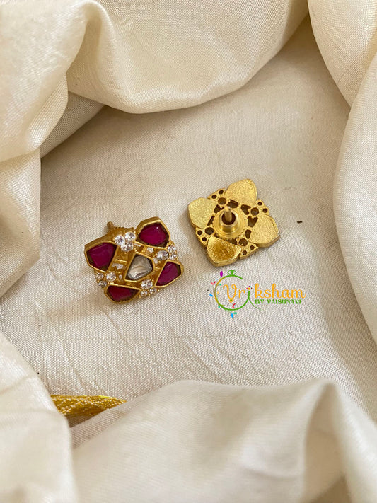 Precious Jadau Kundan Studs-Pink White -J1447