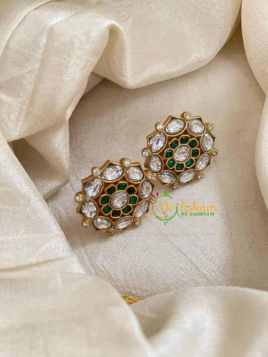 Precious Jadau Kundan Studs -White Green-J1462