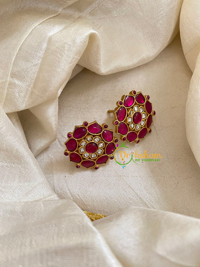 Precious Jadau Kundan Studs -Floral-Red-J1461