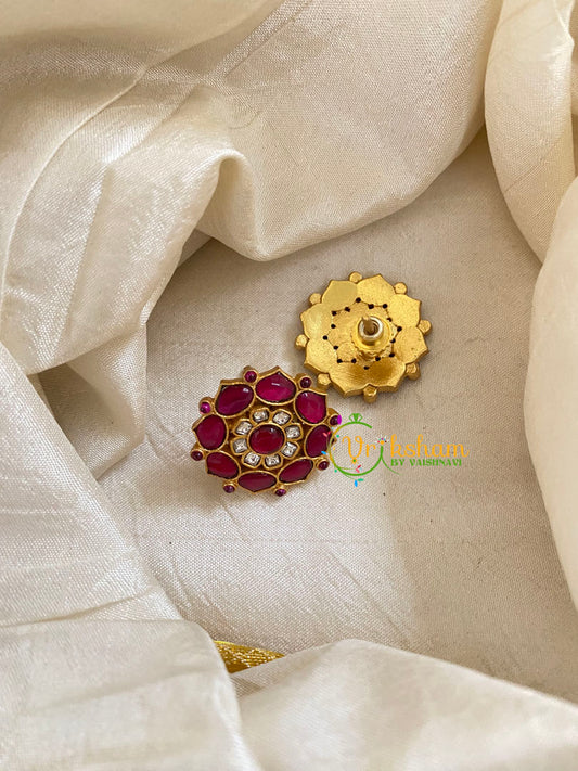 Precious Jadau Kundan Studs -Floral-Red-J1461