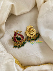 Precious Jadau Kundan Studs -Peacock-Green Bead-J1458