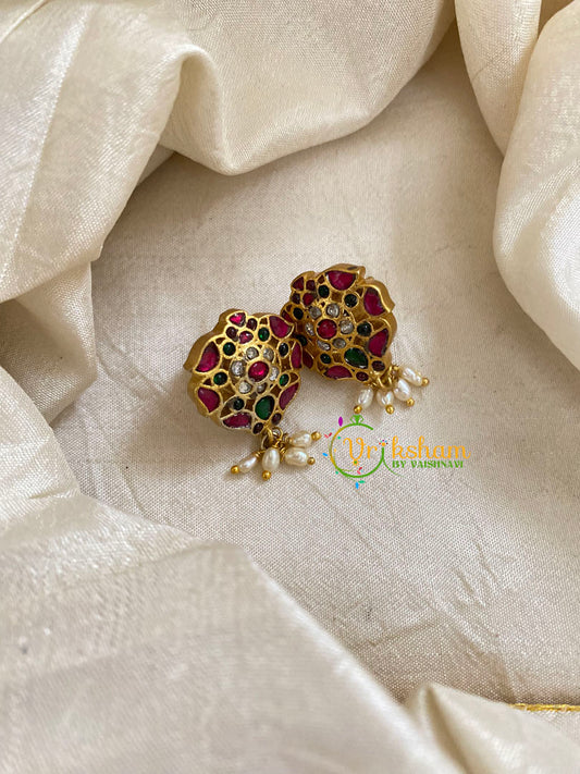 Precious Jadau Kundan Studs -Royal-Rice Pearls-J1470