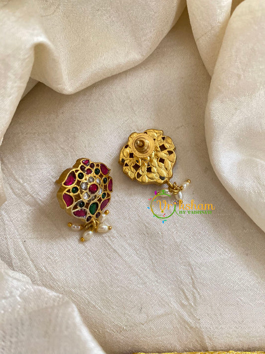 Precious Jadau Kundan Studs -Royal-Rice Pearls-J1470